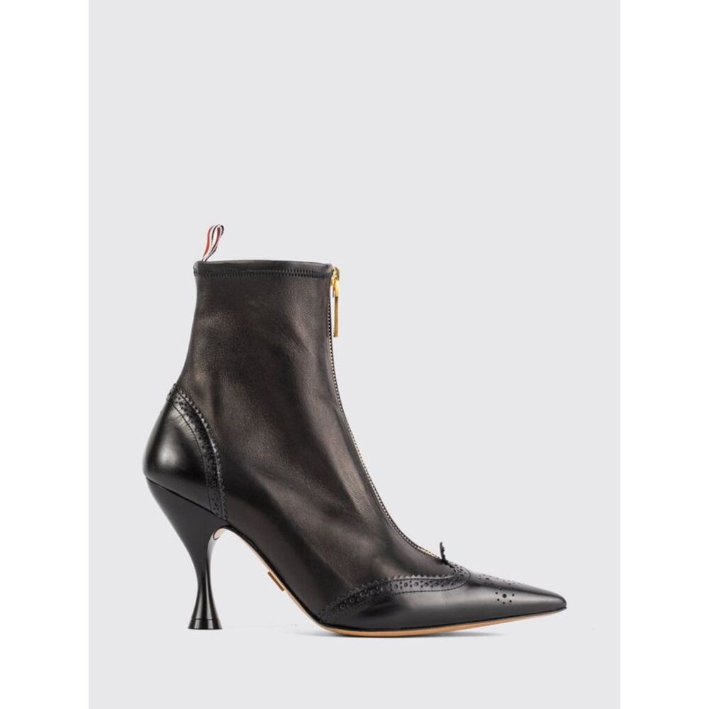 Thom Browne Wingtip Leather Ankle Boots With High Spool Heel And Rear Flag